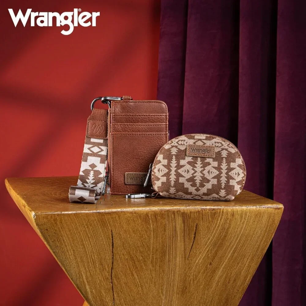 Wrangler Aztec Leather Wristlet Wallet Women Dual Pouch Credit Card Holder